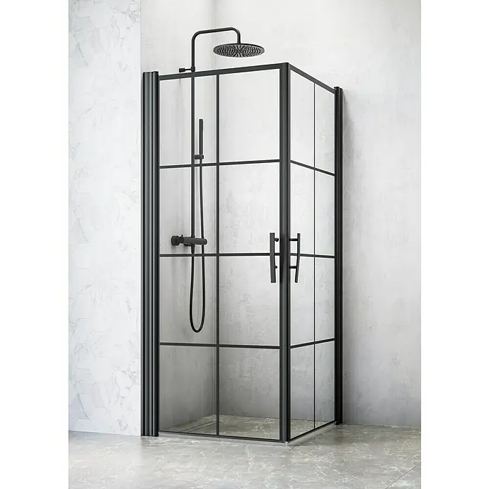 Camargue Göteborg Eckdusche G3+G3 - 90 x 90 x 202,2 cm, Beschichtet, Schwarz, Glasstärke: 6 mm, DIN Anschlag: Links/Rechts - Schwarze Duschkabine mit Glaswänden und einem modernen Design, die ein stilvolles Badezimmererlebnis verspricht.