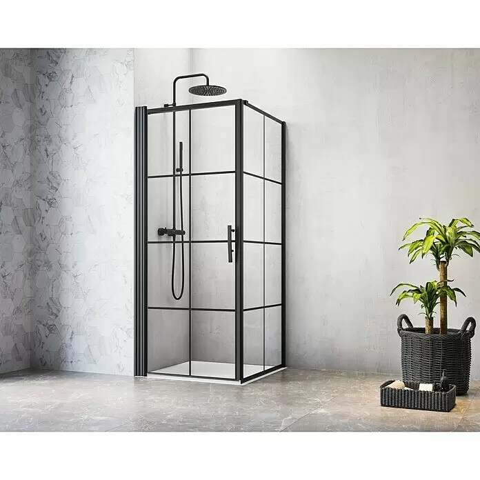 Camargue Göteborg Eckdusche G3+G7 - 90 x 90 x 202,2 cm, Beschichtet, Schwarz, Glasstärke: 6 mm - Stimmungsaufnahme
