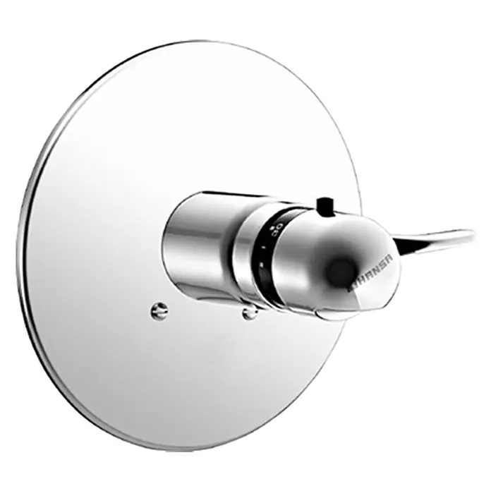 Hansa Mix UP-Brausethermostat - Rund, Chrom, Glänzend, Hebelgriff - Hansa Thermostatarmatur zur Steuerung der Wassertemperatur. Die Armatur hat einen Griff und eine runde Abdeckplatte aus Chrom.