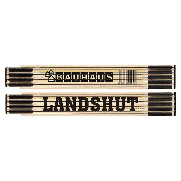 BAUHAUS Zollstock - LANDSHUT, 2 m - Bild einer Zollstock mit dem Bauhaus-Logo und dem Schriftzug "Landshut". Das Produkt ist robust und präzise.