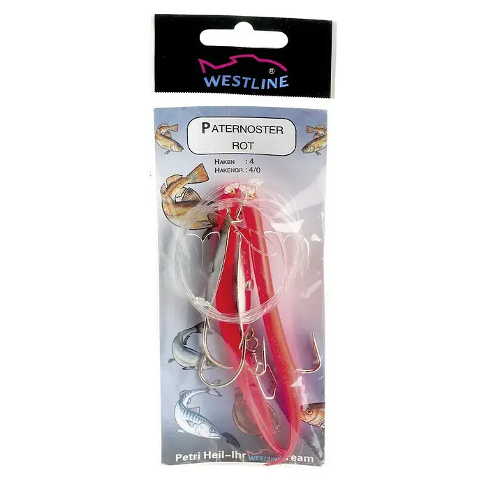 Westline Meeresvorfächer Grossfischpaternoster - Größe Haken: 4 - Rotes Paternoster-Angelset von Westline, ausgestattet mit Haken der Größe 4 und Hakengröße 4/0, ideal für den Fischfang.