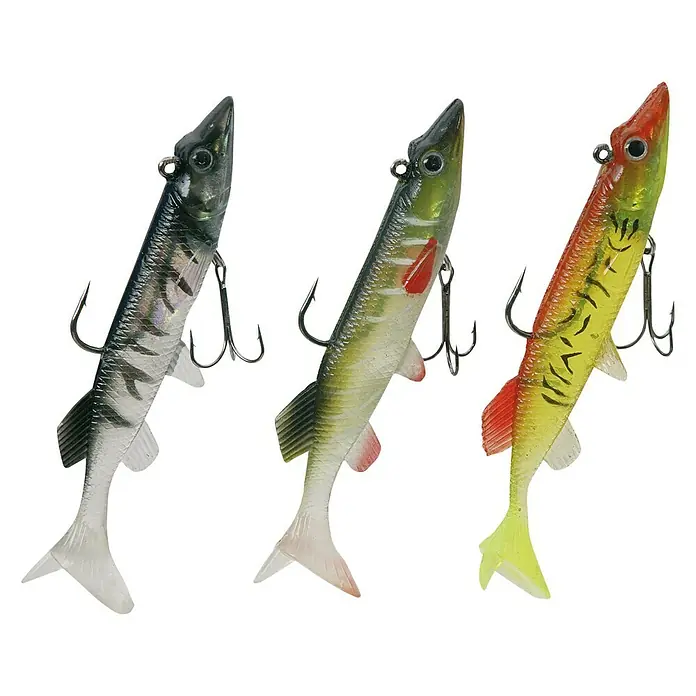 Westline Gummifisch-SetHecht, 3 Stk. - Drei realistische Fischköder in verschiedenen Farben mit scharfen Haken für den erfolgreichen Fang.
