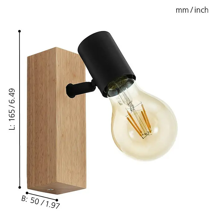 Eglo Townshend 3 LED-Wandleuchte - 10 W, Braun, Schwarz - Wandleuchte mit Holzsockel und schwarzem Lampenschirm. Die Lampe strahlt ein warmes, einladendes Licht aus und ist ein echter Hingucker an jeder Wand.