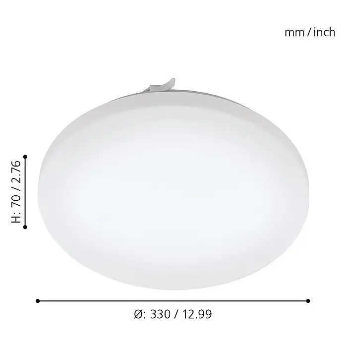 Eglo LED-Wand- & Deckenleuchte Frania - 17,3 W, Weiß - Bild einer weißen LED-Deckenleuchte mit den Maßen Höhe 70 mm und Durchmesser 330 mm zur Darstellung der Produktabmessungen.