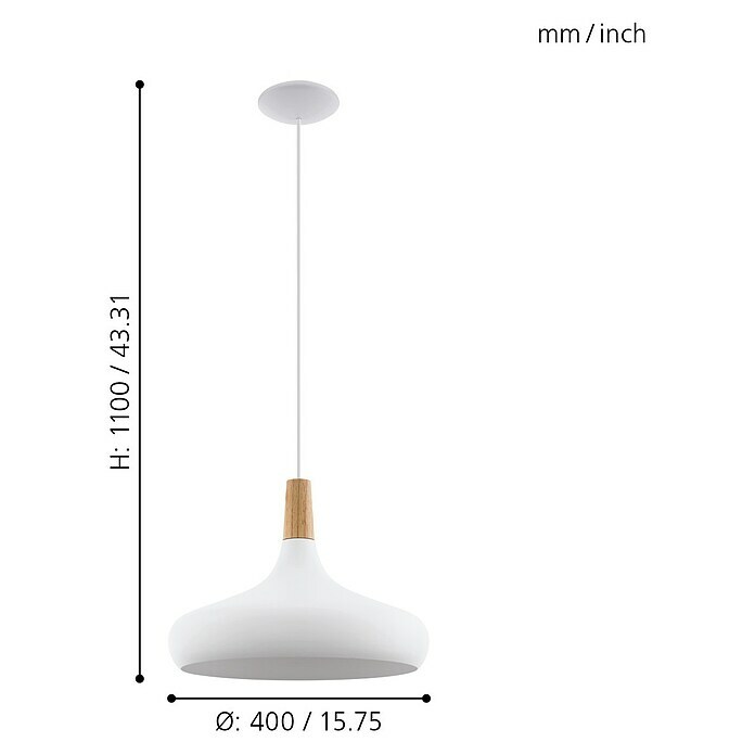 Eglo Lámpara colgante redonda Sabinar (60 W, Blanco, Ø x Al: 40 x 110 cm)
