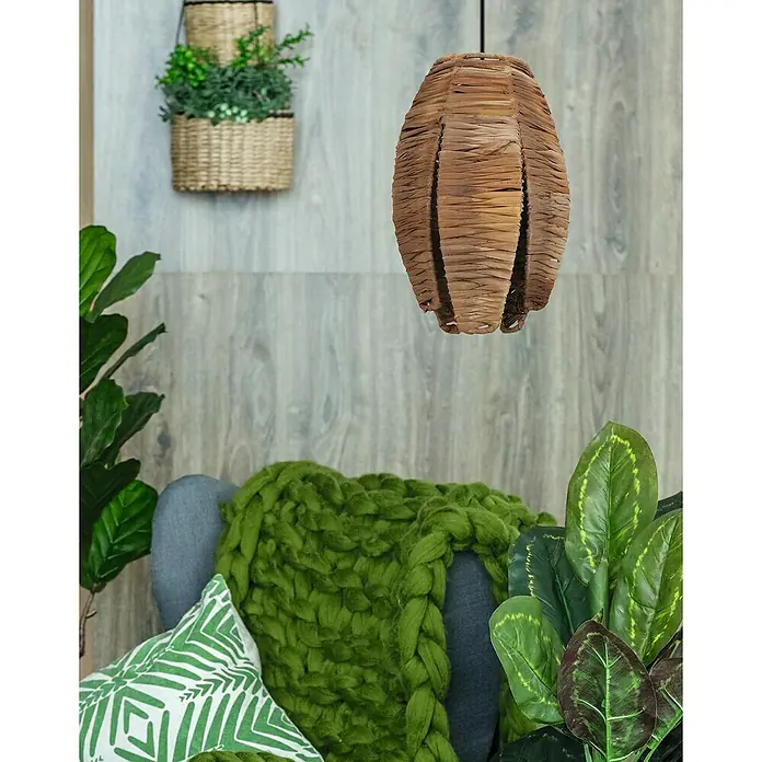 Eglo Pendelleuchte Mongu 1 - Höhe: 110 cm - Dekorative braune Lampenschirm aus Naturfaser als Blickfang. Passt perfekt zu Grünpflanzen und verleiht eine gemütliche Atmosphäre.