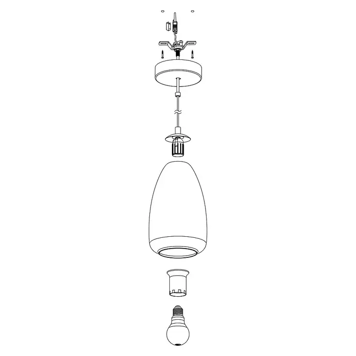 Eglo Pendelleuchte Alobrase - Höhe: 110 cm, Anzahl Leuchtmittel: 1 Stk., Amber - Ein schematisches Diagramm einer Hängeleuchte, das die Komponenten für eine einfache Installation zeigt.