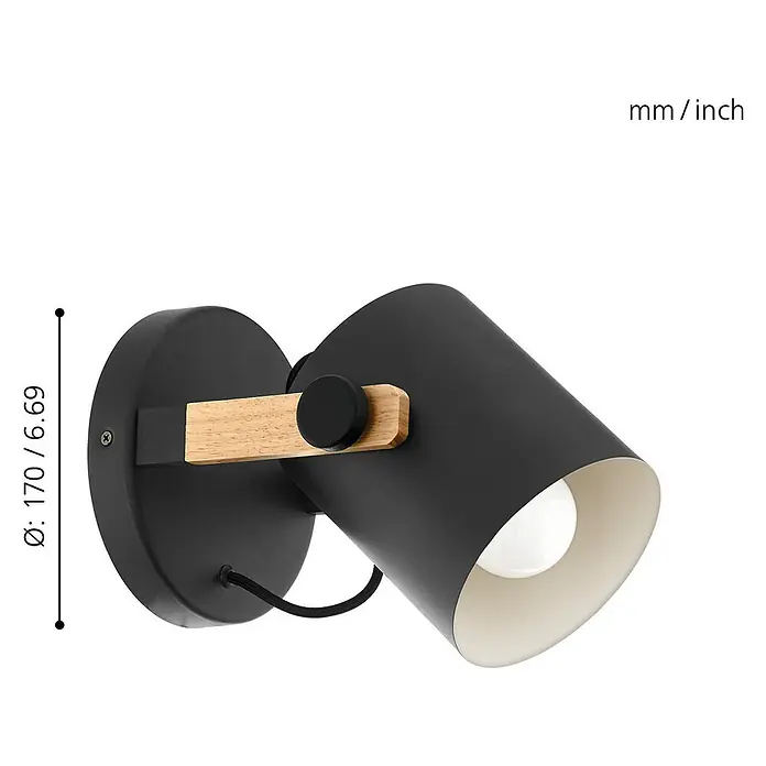 Eglo Hornwood Wandleuchte rund - 28 W, Schwarz/Creme, E27 - Stilvolle Wandleuchte mit schwarzem Schirm und Holzelementen, die ein modernes Ambiente schafft. Die Lampe bietet eine optimale Ausleuchtung.