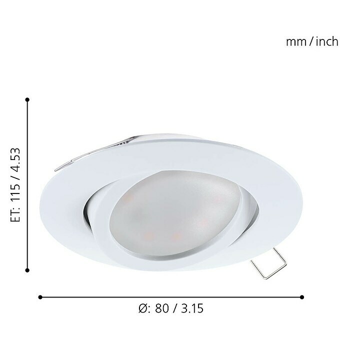 Eglo Ugradbena LED svjetiljka (5 W, Bijelo, Ø x V: 80 x 115 mm)