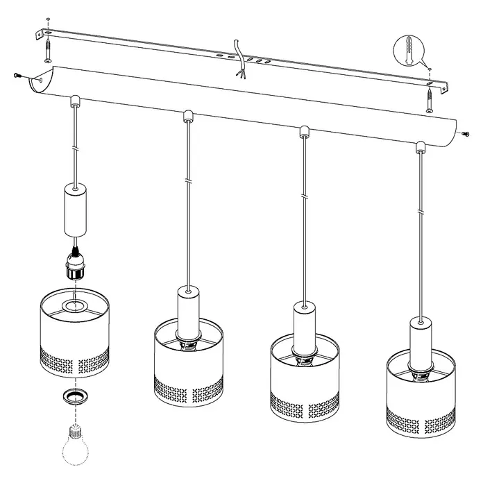Eglo Esteperra Pendelleuchte rund - 240 W, Schwarz/Gold, E27, 4 Stk. - Ein elegantes, mehrteiliges Pendelleuchten-Set mit zylindrischen Lampenschirmen für eine stilvolle Beleuchtung.