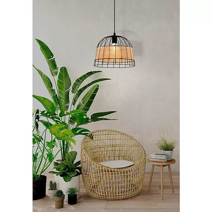 Eglo Anwick Pendelleuchte rund - 40 W, Ø x H: 370 x 1.100 mm, Schwarz, E27 - Stimmungsaufnahme