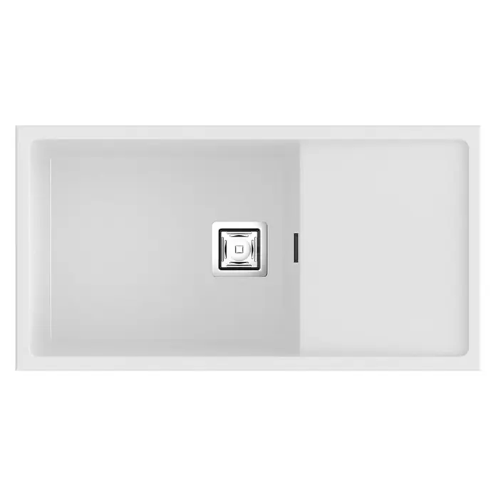 Poalgi Fregadero encastrable Zie 81 - 45 x 85 cm, Material compuesto, Blanco, Brillante - Esta foto muestra un plato de ducha rectangular blanco con desagüe cuadrado.
