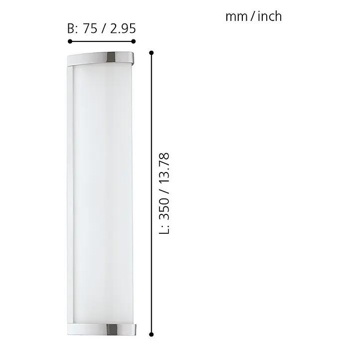 Eglo LED-Wandleuchte Gita - L x B x H: 35 x 7,5 x 7,5 cm - Abbildung einer LED-Wandleuchte mit den Maßen 75/2,95 mm in der Breite und 350/13,78 mm in der Länge.