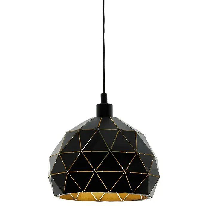 Eglo Roccaforte Pendelleuchte rund Roccaforte - Höhe: 110 cm, Schwarz - Schwarze Hängelampe mit geometrischem Design und goldener Innenseite, die ein modernes und stilvolles Ambiente schafft.