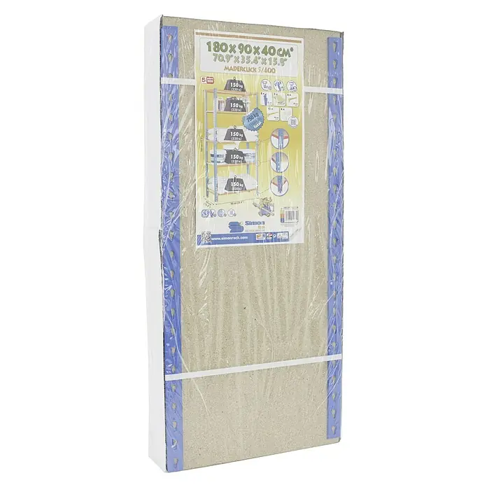 Simonrack Maderclick Metallregal Maderclick - H x B x T: 180 x 90 x 40 cm, Traglast pro Boden: 150 kg, Anzahl Böden: 5 Stk., Stecken, Weiß - Eingepacktes Simonrack Schwerlastregal Maderclick 5/400 mit den Maßen 180x90x40 cm und einer Traglast von 750 kg.