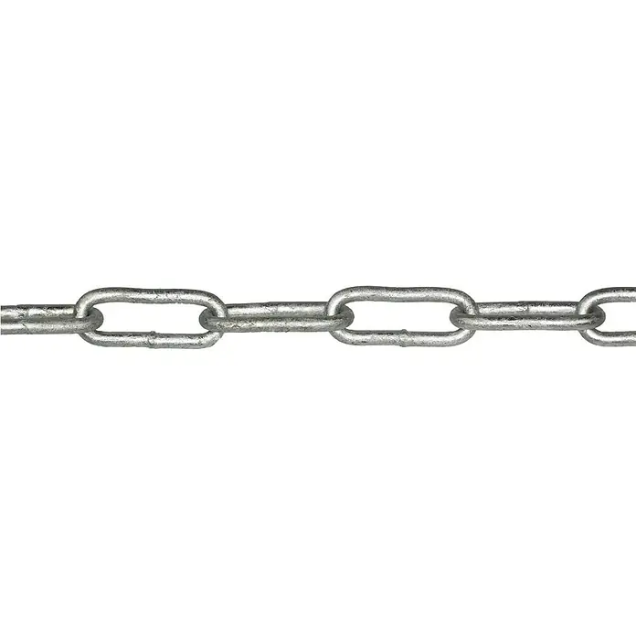 Stabilit Rundstahlkette - Ø x L: 4 x 5.000 mm - Nahaufnahme einer verzinkten Kette mit stabilen, länglichen Gliedern, die Stärke und Haltbarkeit versprechen. Ideal für vielfältige Anwendungen.