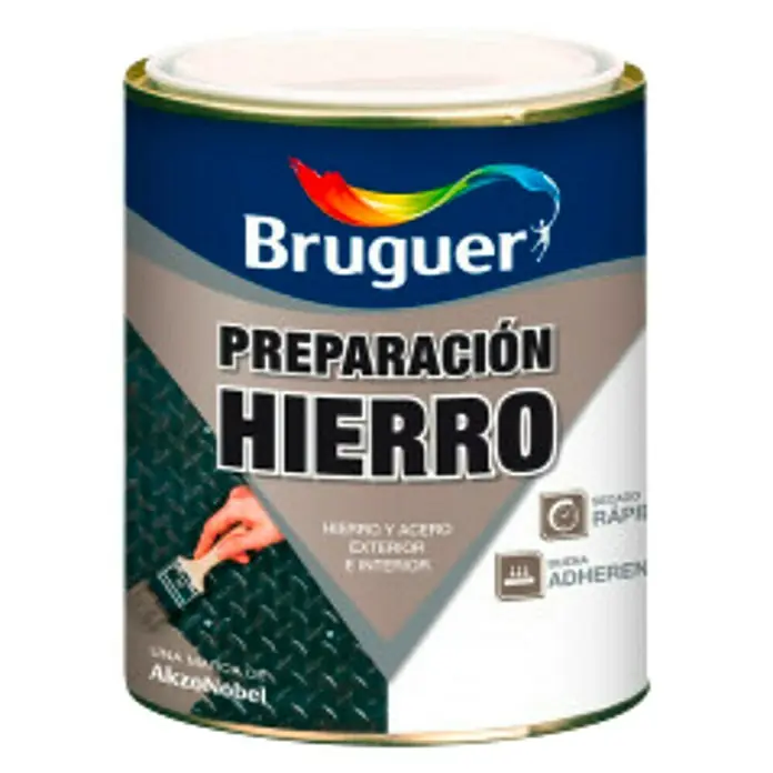 Bruguer Imprimación de adherencia Hierro Secado Rápido - 750 ml, Con posibilidad de retoque - Bruguer Preparación Hierro: Imprimación antioxidante para hierro y acero, apta para interior y exterior. Asegura adherencia y secado rápido.
