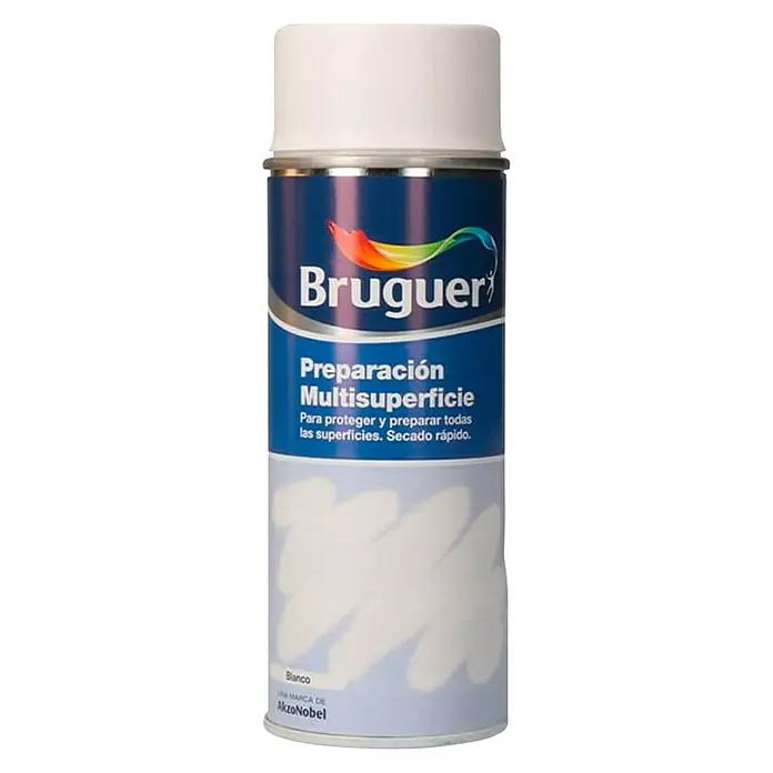 Bruguer Pintura decorativa en spray Preparación Multisuperficie - Blanco, Mate, 400 ml - Bote de spray de preparación multisuperficie de Bruguer. Diseñado para proteger y preparar todas las superficies con secado rápido.