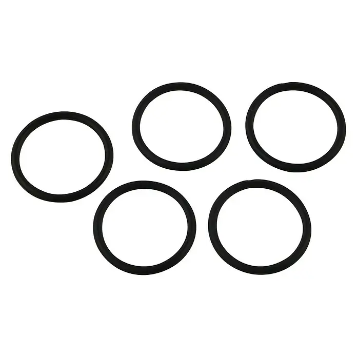 O-Ring - Passend für: Grohe-Euromix Kartusche, 1 Stk. - Fünf schwarze O-Ringe auf schwarzem Hintergrund. Dichtungselemente für vielfältige Anwendungen in Industrie und Handwerk.