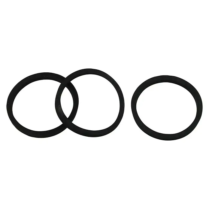 Gummi-Quetschring - 1 ½″, Geeignet für: Siphons, 3 Stk. - Dieses Bild zeigt drei schwarze O-Ringe. Die O-Ringe sind sauber und ordentlich auf einem schwarzen Hintergrund angeordnet.