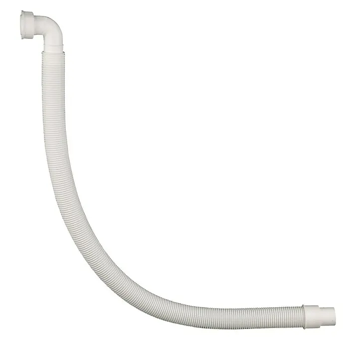 Admiral Verlängerungsschlauch - Kunststoff, Länge: 100 cm - Weißer, flexibler Abflussschlauch mit gerippter Oberfläche und gebogener Form vor einem schwarzen Hintergrund.