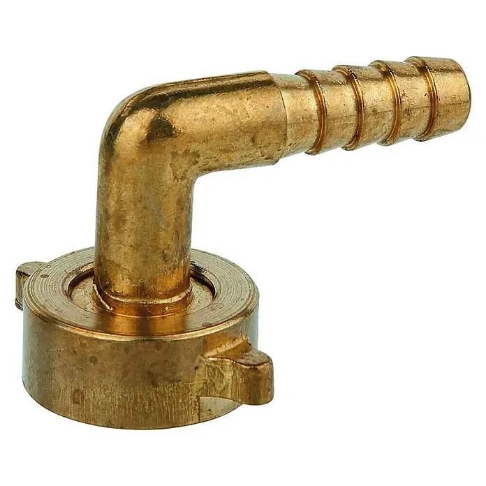 Winkel-Schlauchverschraubung - Gewinde: ¾″, Größe Anschluss: ⅜″ - Messing-Winkelstück mit Schlauchanschluss. Ein robustes und langlebiges Zubehör für Wasserleitungen und Schlauchverbindungen in der Industrie.
