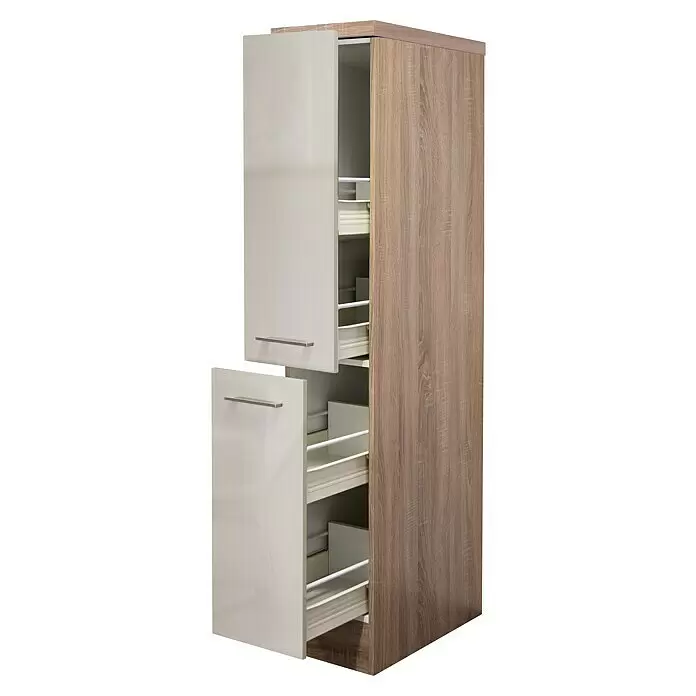 Flex-Well Palma Demi-Apothekerschrank57 x 30 x 162 cm, Dekor Front: Kaschmir Glanz, Dekor Korpus: Sonoma Eiche (außen) Diagonal View