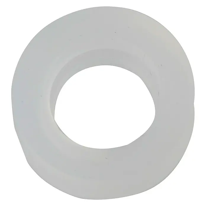 Quetschdichtung - 8 x 14 x 3 mm, 4 Stk. - Nahaufnahme eines weißen Dichtungsrings mit runder Öffnung, der für Sanitäranwendungen oder industrielle Abdichtungen verwendet wird.