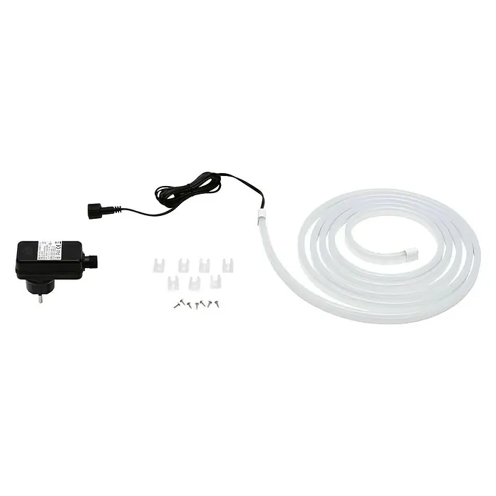 Paulmann LED-Band Simpled Outdoor - Länge: 3 m, Lichtfarbe: Warmweiß, 12 W, 1.260 lm - Produktansicht eines flexiblen LED-Schlauchs mit Zubehör für den Innen- und Außenbereich.