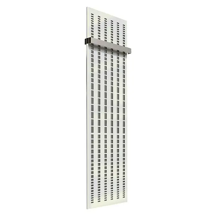 Szagato Designheizkörper Broken Mirror 3 - B x H: 470 x 1.800 mm, Wärmeleistung bei Vorlauftemperatur von 75 °C (D: 50): 1.118 W, Moonstone-Grau/Weiß, Mit 1 Handtuchhalter (50 mm) - Dieses Bild zeigt ein Heizkörperelement mit einem modernen Design, ideal für energieeffizientes Heizen.