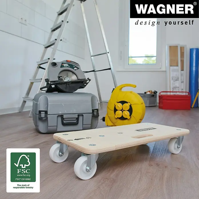 Wagner System Transportroller MM 1331 - Traglast: 200 kg, Holz, B x H: 290 x 110 mm - Ein Holzroller von Wagner mit vier Rollen, ideal für den Transport schwerer Gegenstände im Haus oder in der Werkstatt.