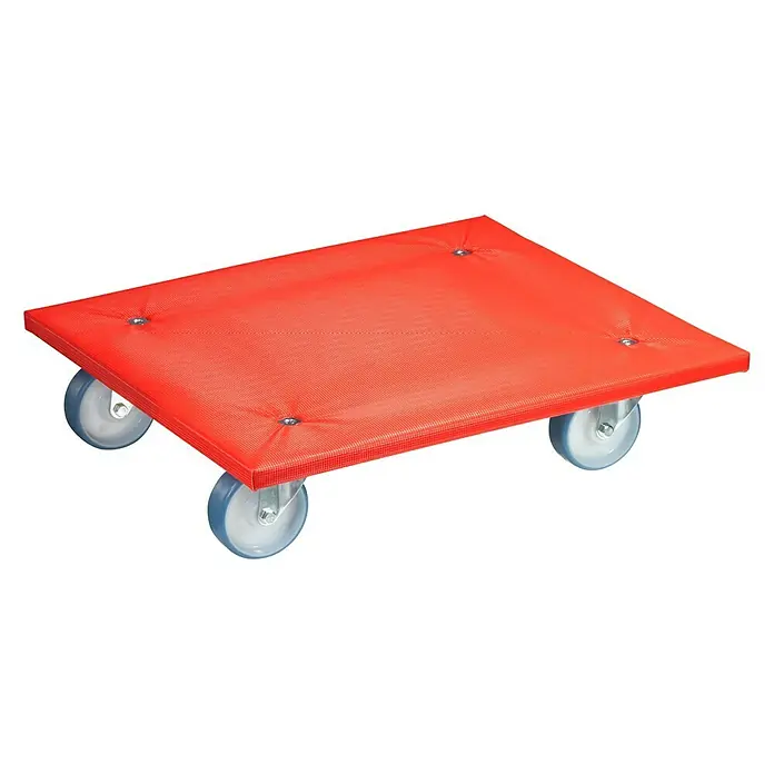 Wagner System Transportroller MM1397 - L x B x H: 59 x 49 x 12,3 cm, Traglast: 400 kg, Holz - Roter Möbelroller mit vier Rollen.