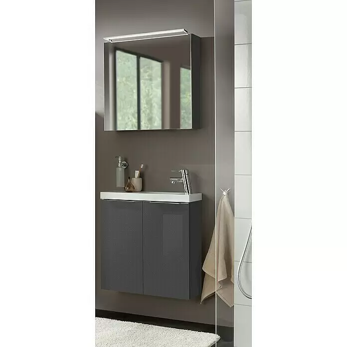Camargue Stella LED-Spiegelschrank - B x H: 60 x 68,4 cm, Mit Beleuchtung, DIN Anschlag: Links, Grafit, Spanplatte - Stimmungsaufnahme