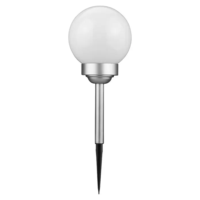 BAUHAUS Solar-Dekoleuchte Fara - Durchmesser: 15 cm, Höhe: 47,5 cm, LED - Abbildung einer stilvollen kugelförmigen Gartenleuchte aus Edelstahl mit Erdspieß für den Außenbereich.