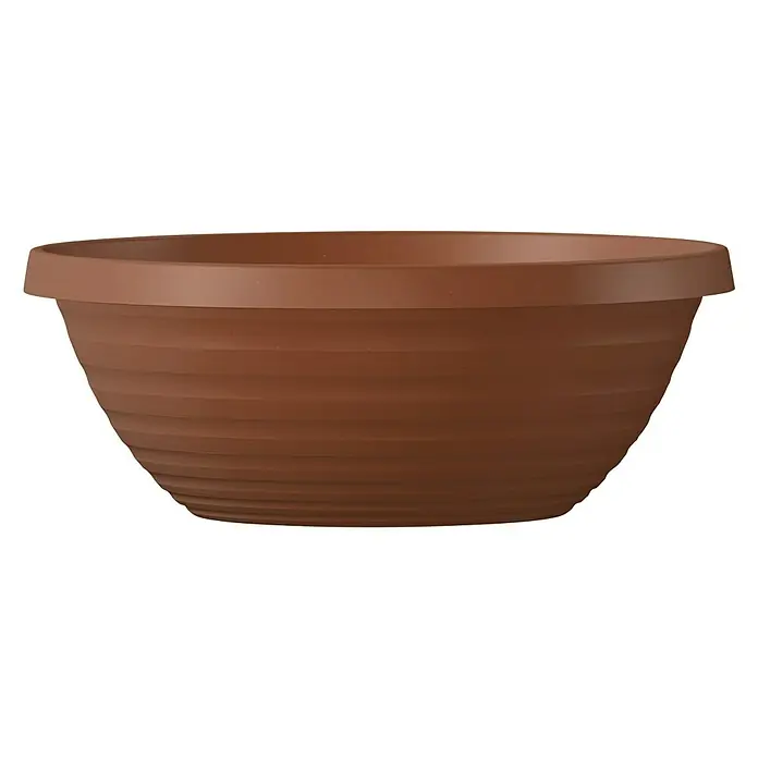 Scheurich Country Star Pflanzschale rund - Außenmaß (Ø x H): 39 x 14,7 cm, Kunststoff, Terracotta - Brauner Pflanzkübel aus Kunststoff mit gerippter Textur und breitem Rand, ideal für den Garten oder Balkon.