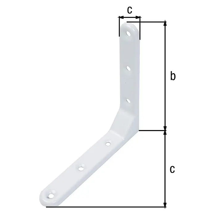 Alberts Escuadra de silla reforzada - L x An x Al: 130 x 130 x 21 mm, Blanco, 6 agujeros - Ángulo de metal blanco con medidas. Perfecto para la construcción de muebles y proyectos de bricolaje.