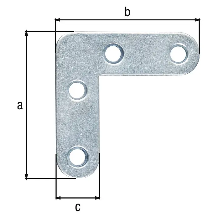 Alberts Escuadra plana - L x An x Al: 40 x 40 x 12 mm, Acero, Zincado - Ángulo de metal con dimensiones a, b y c para fijar componentes en la construcción de muebles y madera.