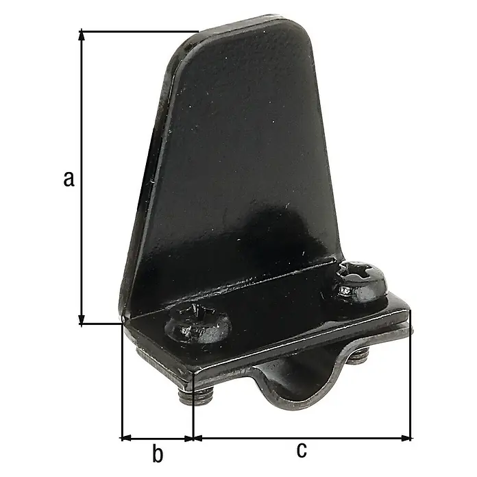 Alberts Tope de cierre tipo marsellés - L x An x Al: 18 x 35 x 10 mm, Espesor: 2,5 mm, Acero - Imagen de un soporte negro con tres indicaciones de dimensiones.