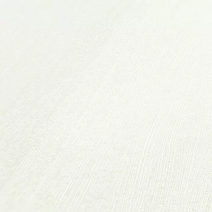 A.S. Création Vliestapete - Weiß, Uni, 10,05 x 0,53 m - Weiße strukturierte Oberfläche mit feinem Linienmuster.