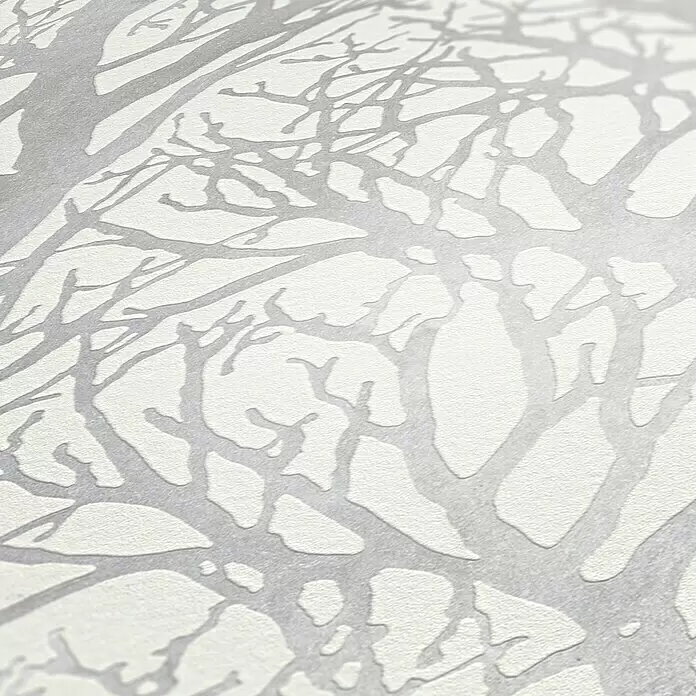 A.S. Création New Life Vliestapete Bäume - Weiß/Silber, Floral, 10,05 x 0,53 m - Detailaufnahme