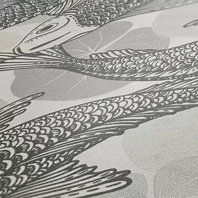 A.S. Création Metropolitan Stories II Vliestapete Koi - Weiß/Grau, Tieroptik, 10,05 x 0,53 m - Detailaufnahme