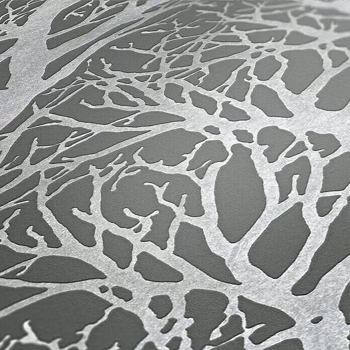 A.S. Création New Life Vliestapete Bäume - Grau/Silber, Floral, 10,05 x 0,53 m - Detailaufnahme