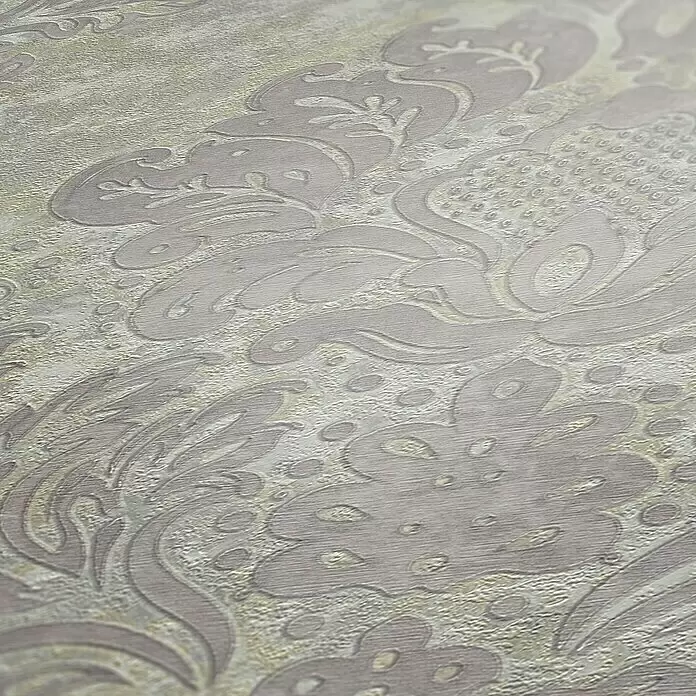 A.S. Création Metropolitan Stories II Vliestapete Damask - Grau, Ornament, 10,05 x 0,53 m - Strukturierte Tapete mit elegantem floralen Damastmuster in Grau- und Goldtönen, für luxuriöse Wandgestaltung.