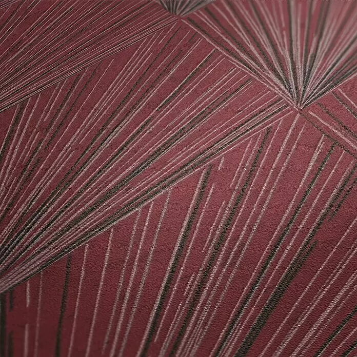 A.S. Création Metropolitan Stories II Vliestapete Artdeco - Silber, Grafisch, 10,05 x 0,53 m - Rotbraune Tapete mit geometrischem Fächermuster aus dünnen weißen und schwarzen Linien. Strukturierte Oberfläche.