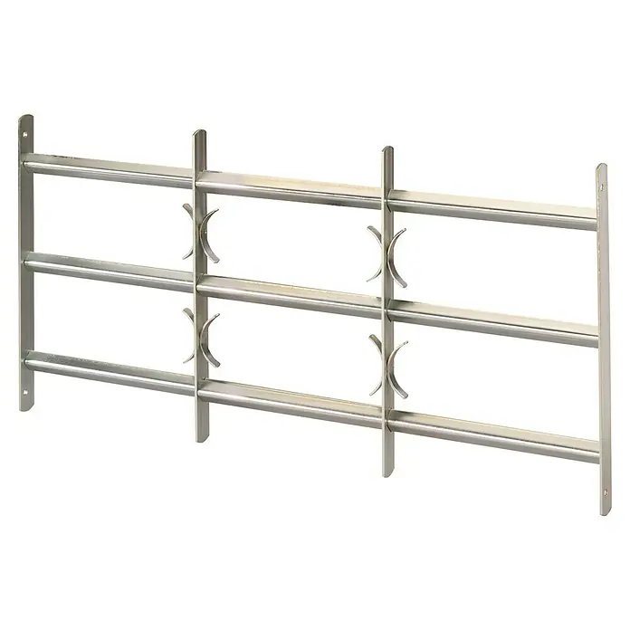 Stabilit Fenstergitter - Höhe: 450 mm, Auszugslänge: 100 cm - 150 cm, Fensterlaibungsmontage - Silbernes Viehrost, Metallbarriere zur Viehhaltung oder als Sicherheitsgitter mit stabilen horizontalen Streben und vertikalen Stützen.