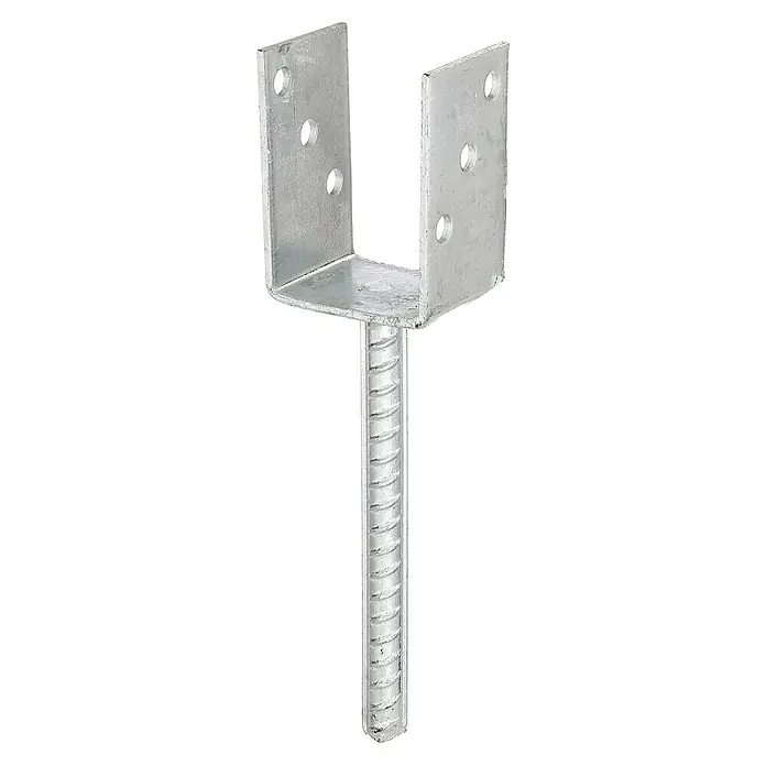 Stabilit Soporte en U - L x An x Al: 71 x 50 x 80 mm - Anclaje de poste en forma de U con varilla corrugada para fijar postes de madera en el suelo. Ideal para vallas y pérgolas.