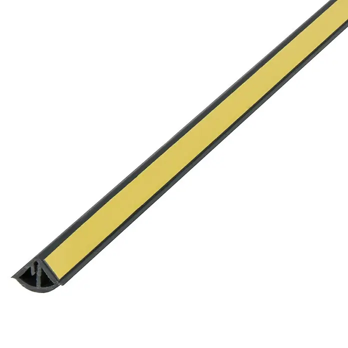 Alberts Abschlussleiste selbstklebend - Edelstahl gebürstet, L x B x H: 2.600 x 15 x 15 mm - Profilleiste mit schwarzem Rahmen und gelbem Klebestreifen, ideal für saubere Übergänge und Kanten.