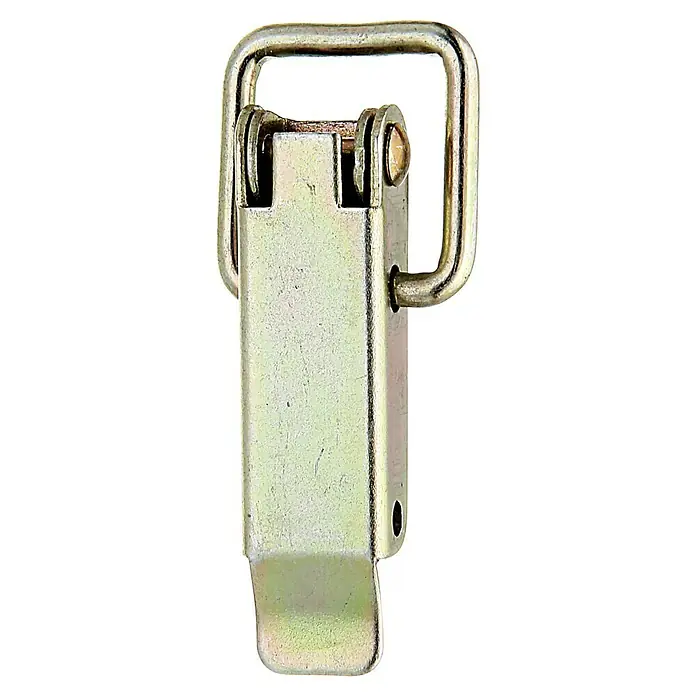 Alberts Kistenverschluss - B x H: 13 x 49 mm - Metall-Kipphebelverschluss mit rechteckigem Rahmen und gelbem Farbton, ideal zur sicheren Befestigung von Kisten und Behältern.