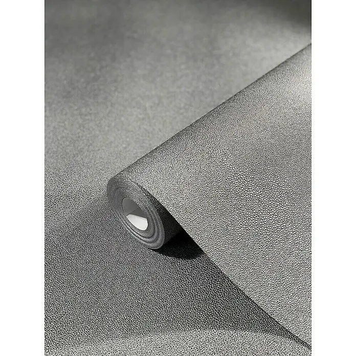 Glööckler Vliestapete - Silber, Uni, 10,05 x 0,7 m - Nahaufnahme einer Rolle stilvoller, grauer Vinyltapete mit einer feinen, texturierten Oberfläche, ideal für moderne Innenräume.