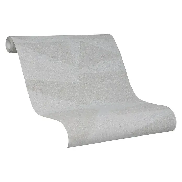 SCHÖNER WOHNEN-Kollektion Vliestapete - Grau/Beige, Grafisch, 10,05 x 0,53 m - Nahaufnahme einer Rolle grauer Tapete mit geometrischen Mustern, perfekt für die Gestaltung moderner Innenräume.